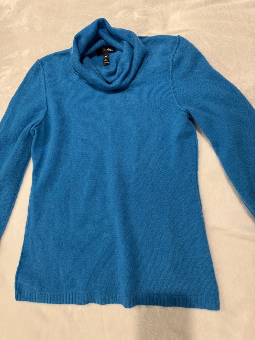 Aqua Cashmere Cowl Neck Sweater in Light Blue